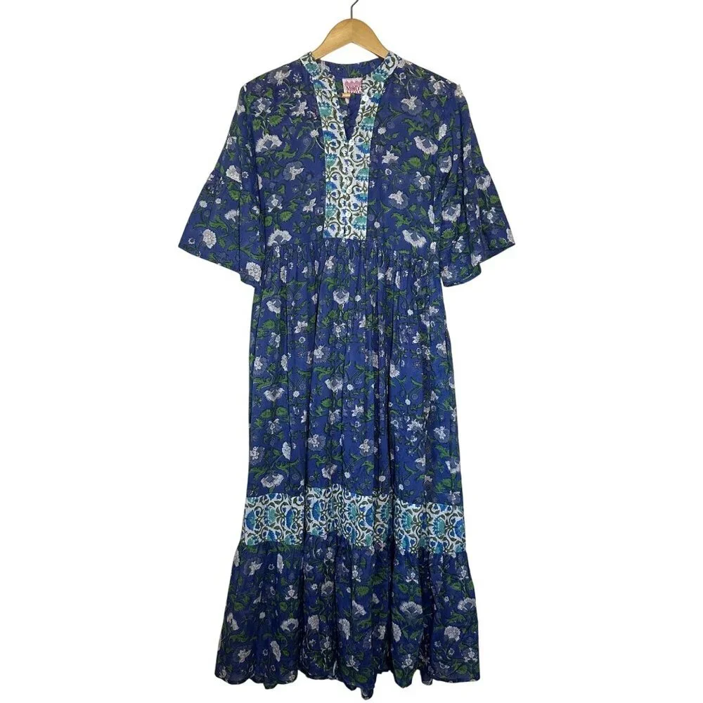 Mod's Mahal Split Neck Floral Midi Dress Womens Size XS Vintage Prairie Boho